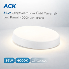 ACK 36W Çerçevesiz Siva Ustu Yuvarlak Led Panel 4000K AP11-03610