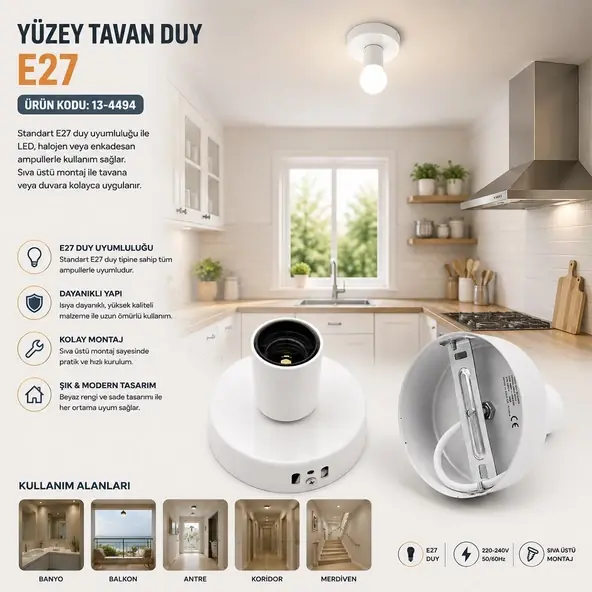 Tavan Duy  Metal Askı Aparatlı E27