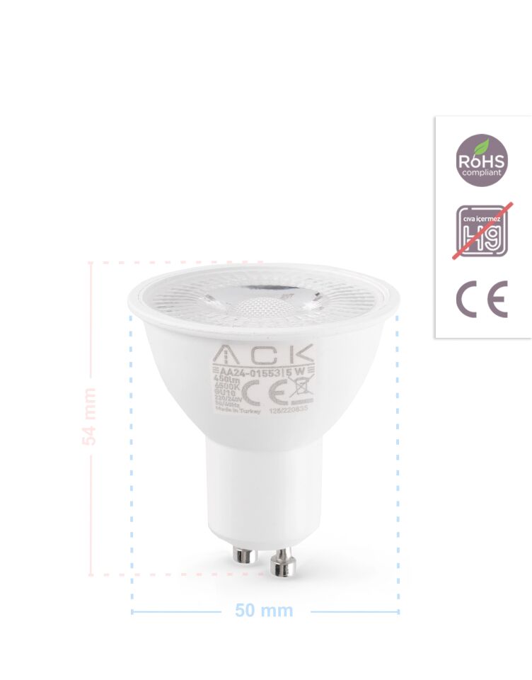ACK 5W 220-240V Gu10 6500K Smd Lens Led Ampul Dimli AA25-01553