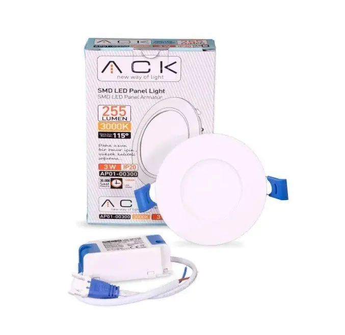 ACK 3W Beyaz 3000K Sıva Altı Yuvarlak Led Panel AP01-00300 en uygun fiyatlı satıcı