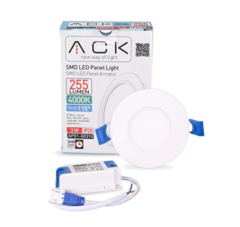 ACK 3W Beyaz 4000K Sıva Altı Yuvarlak Led Panel AP01-00310