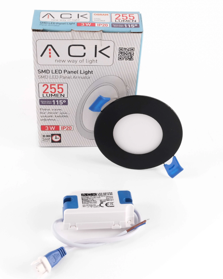 ACK 3W Siyah 4000K Sıva Altı Yuvarlak Led Panel AP01-00311