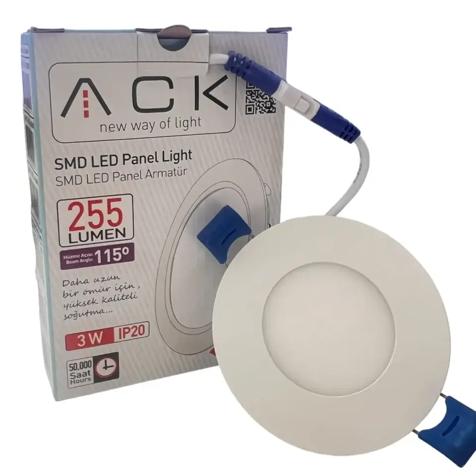 ACK 3W Beyaz 6500K Sıva Altı Yuvarlak Led Panel AP01-00330