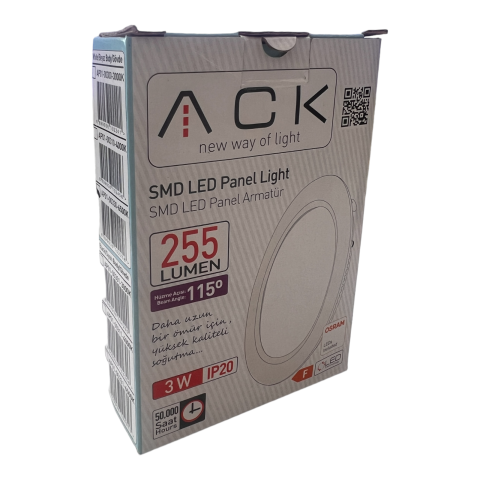 ACK 3W Beyaz 6500K Sıva Altı Yuvarlak Led Panel AP01-00330