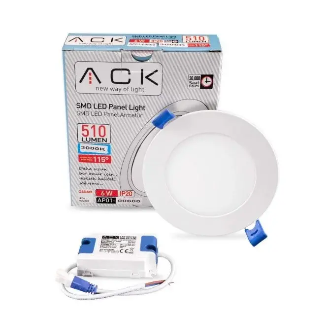ACK 6W Beyaz 3000K Sıva Altı Yuvarlak Led Panel AP01-00600 en uygun fiyatlı satıcı