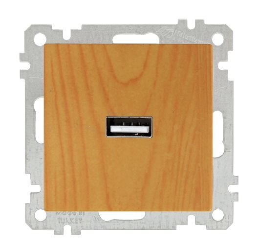 Mutlusan Mek+Tuş Tekli Usb Şarj Prizi Meşe - 2100 448 0158