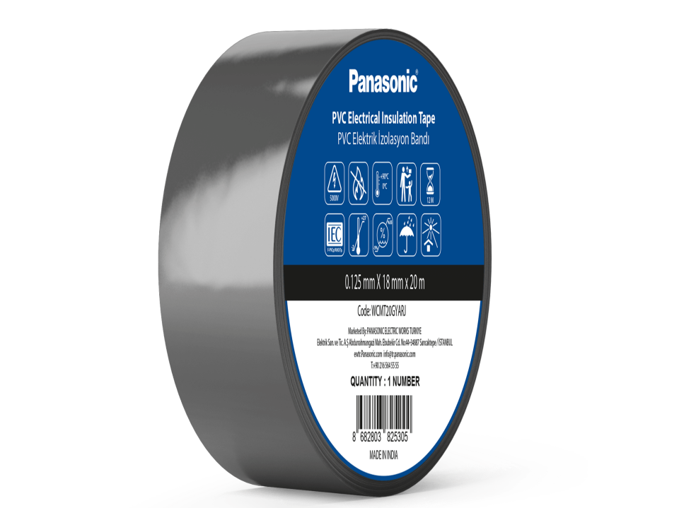 Panasonic Siyah Pvc Izole Bant 20 Mt 8''Li Paket