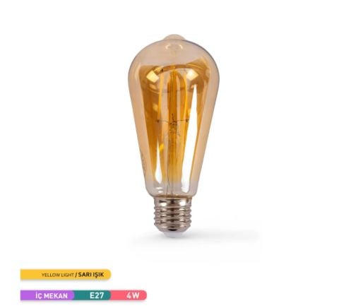 ACK 4W 220-240V E27 2200K St64 Led Rustık Ampul AB46-00420
