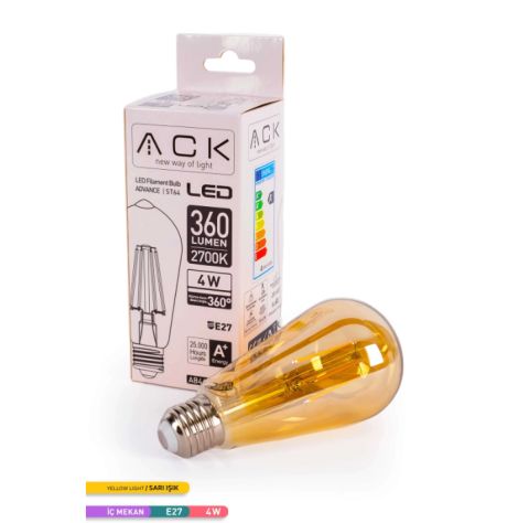 ACK 4W 220-240V E27 2200K St64 Led Rustık Ampul AB46-00420