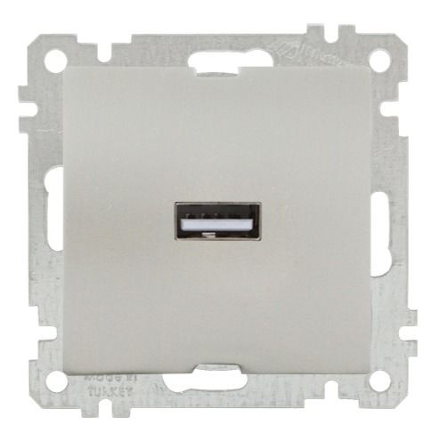 Mutlusan Mek+Tuş Tekli Usb Şarj Prizi Titanyum - 2100 448 0183