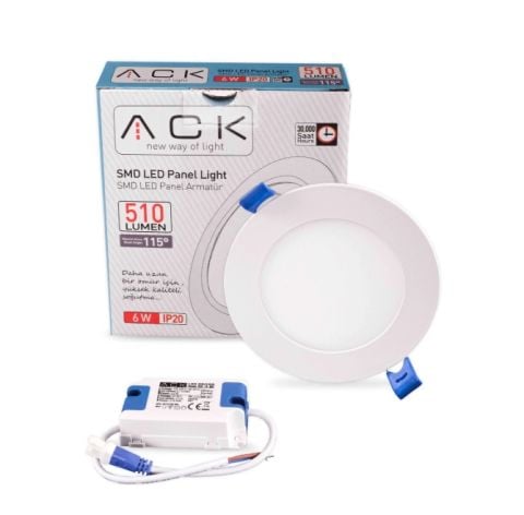 ACK AP01-00630 6500K Beyaz 6W Beyaz Kasa Sıva Altı Yuvarlak Led Panel