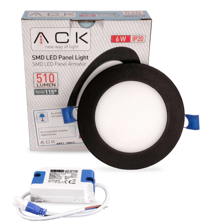ACK 6W Siyah 6500K Sıva Altı Yuvarlak Led Panel AP01-00631