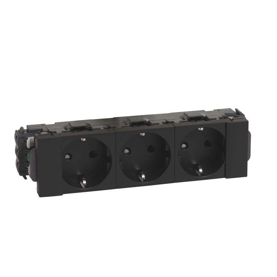 Legrand  Üçlü Top. Priz, Kaidesiz DLP İçin, Soluclip ile, Otomatik, 16A, 250V~, 8M, Siyah LEG-077233L