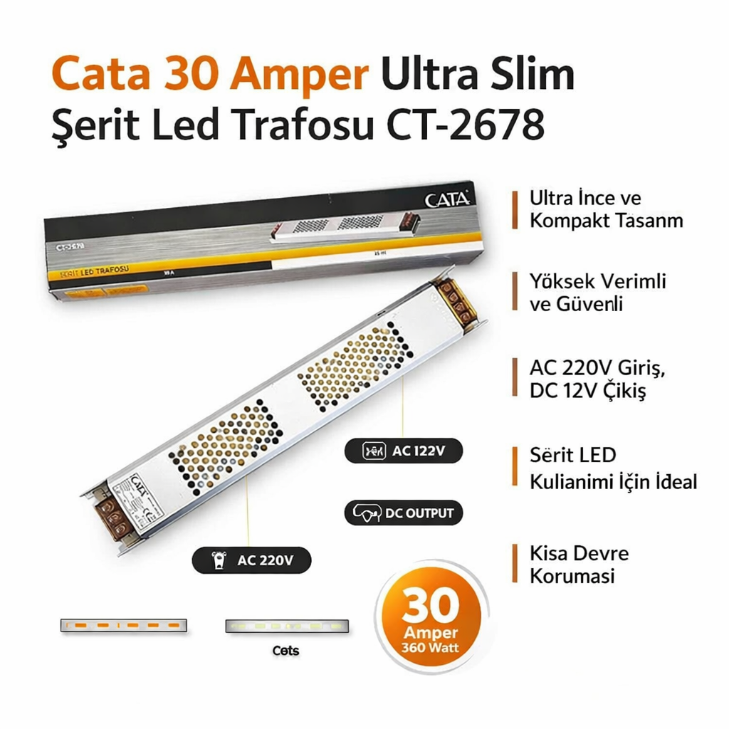 Cata 30 Amper Ultra Slim Şerit Led Trafosu CT-2678