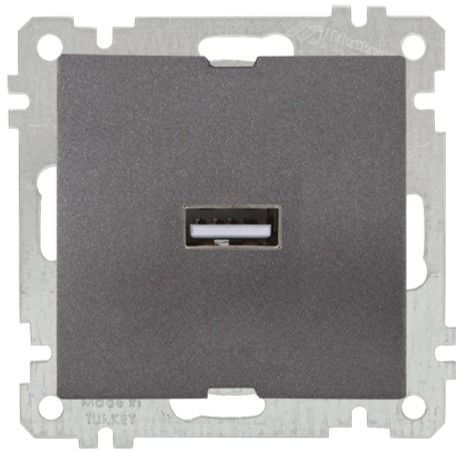 Mutlusan Mek+Tuş Tekli Usb Şarj Prizi Füme - 2100 448 0195