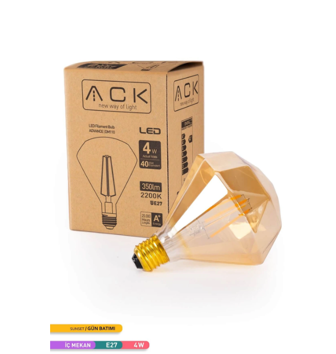 ACK 4W 220-240V E27 2200K Prızmatık Led Rustık Ampul AB50-00420