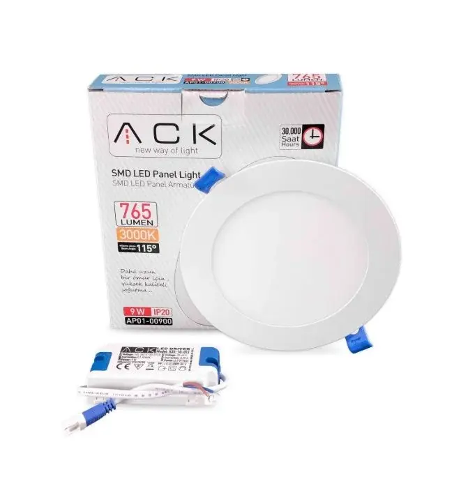 ACK 9W Beyaz 3000K Sıva Altı Yuvarlak Led Panel AP01-00900 en uygun fiyatlı satıcı