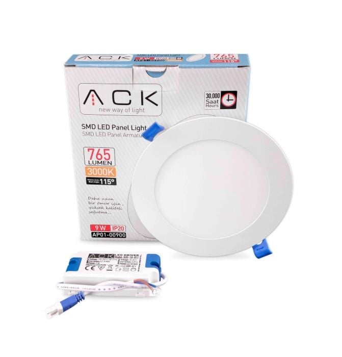 ACK 9W Beyaz 3000K Sıva Altı Yuvarlak Led Panel AP01-00900