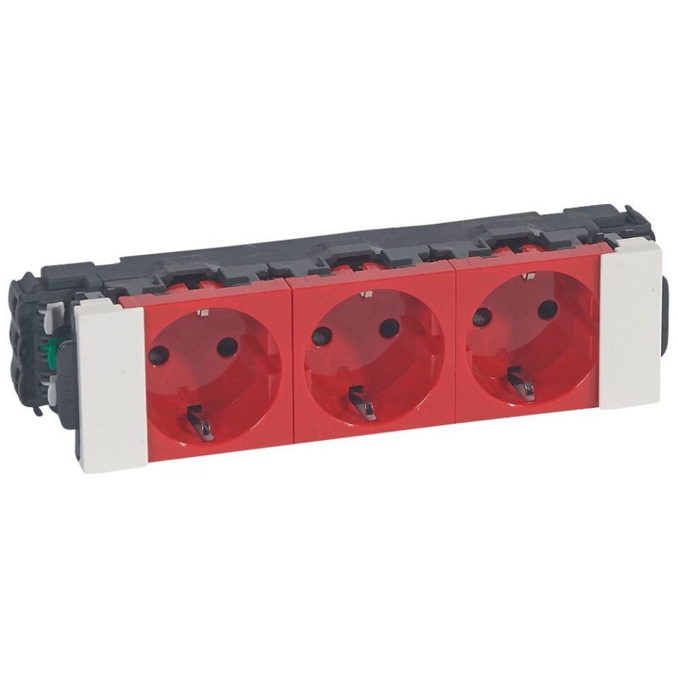 Legrand  Üçlü Top. Priz, 45°, Kaidesiz DLP için, Soluclip ile, 16A, 250V~, 8M, Kırmızı LEG-077243