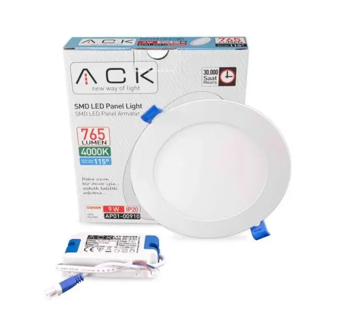 ACK 9W Beyaz 4000K Sıva Altı Yuvarlak Led Panel AP01-00910 en uygun fiyatlı satıcı
