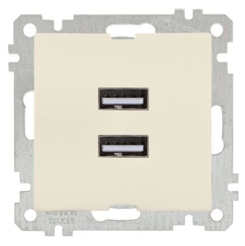 Mutlusan Mek+Tuş İkili Usb Şarj Prizi Krem - 2100 449 0102