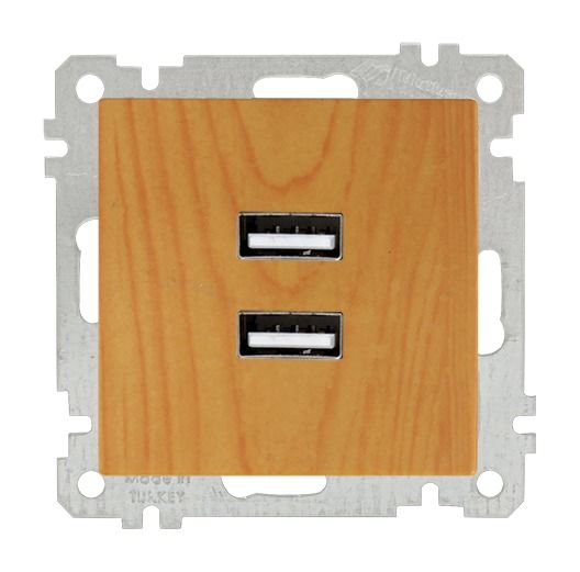 Mutlusan Mek+Tuş İkili Usb Şarj Prizi Meşe - 2100 449 0158