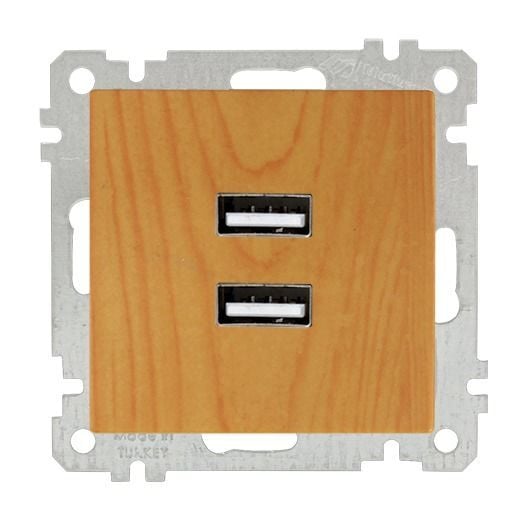 Mutlusan Mek+Tuş İkili Usb Şarj Prizi Meşe - 2100 449 0158