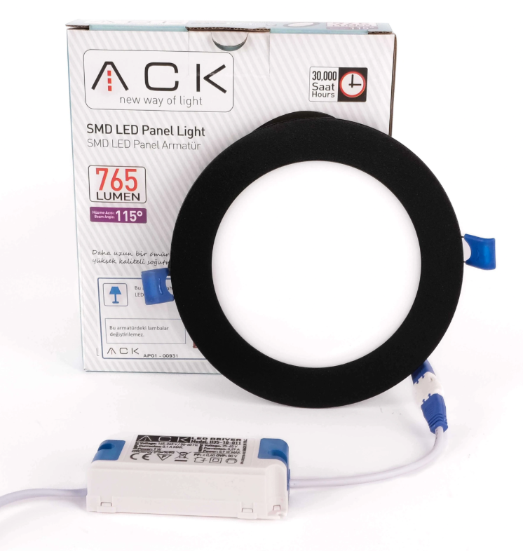 ACK 9W Siyah 6500K Sıva Altı Yuvarlak Led Panel AP01-00931 en uygun fiyatlı satıcı