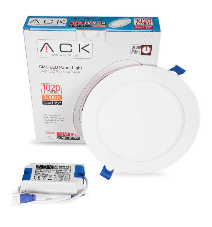 ACK 12W Beyaz 3000K Sıva Altı Yuvarlak Led Panel AP01-01200 en uygun fiyatlı satıcı