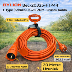 BYLION Bec-20325-F Ip44 F Type (Schuko) 3G2,5 20M Turuncu Kablo