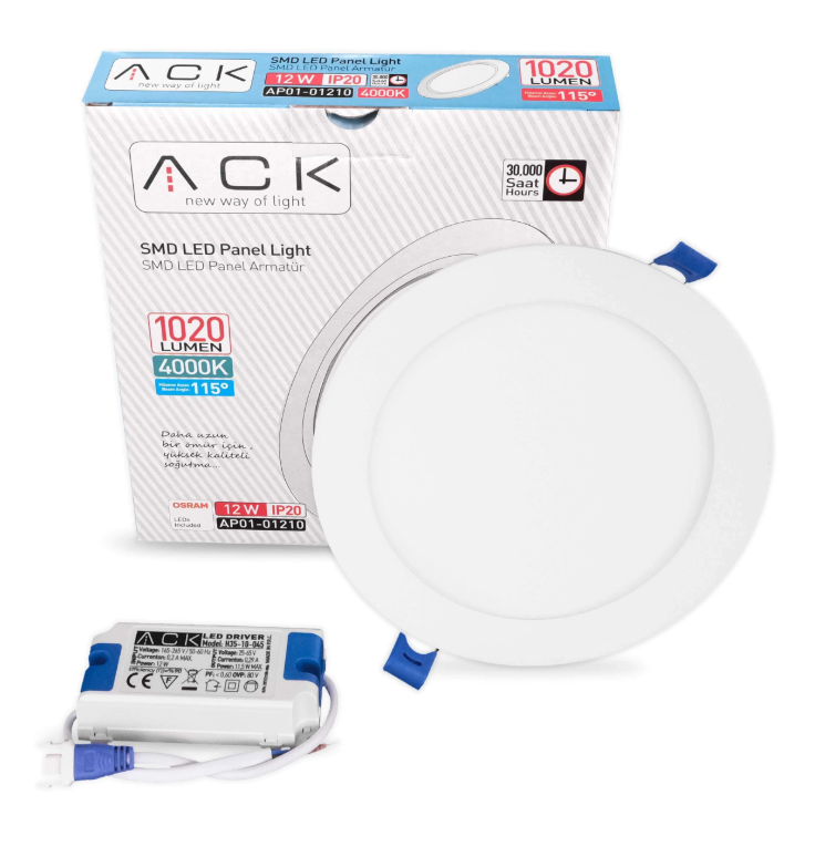 ACK 12W Beyaz 4000K Sıva Altı Yuvarlak Led Panel AP01-01210 en uygun fiyatlı satıcı