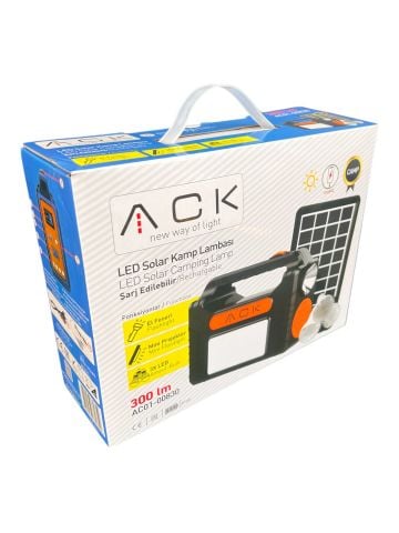 ACK Güneş Panelli Işıldak 1W 1-2Mikro Usb+C Tipi Kablolu AC01-00830