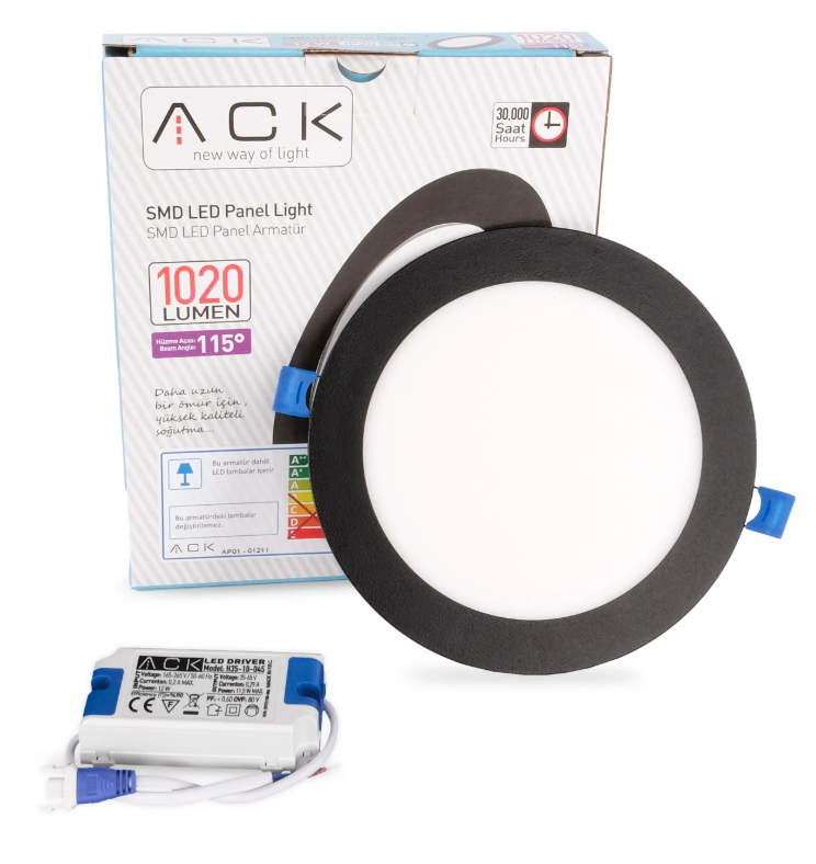 ACK 12W Siyah 4000K Sıva Altı Yuvarlak Led Panel AP01-01211 en uygun fiyatlı satıcı