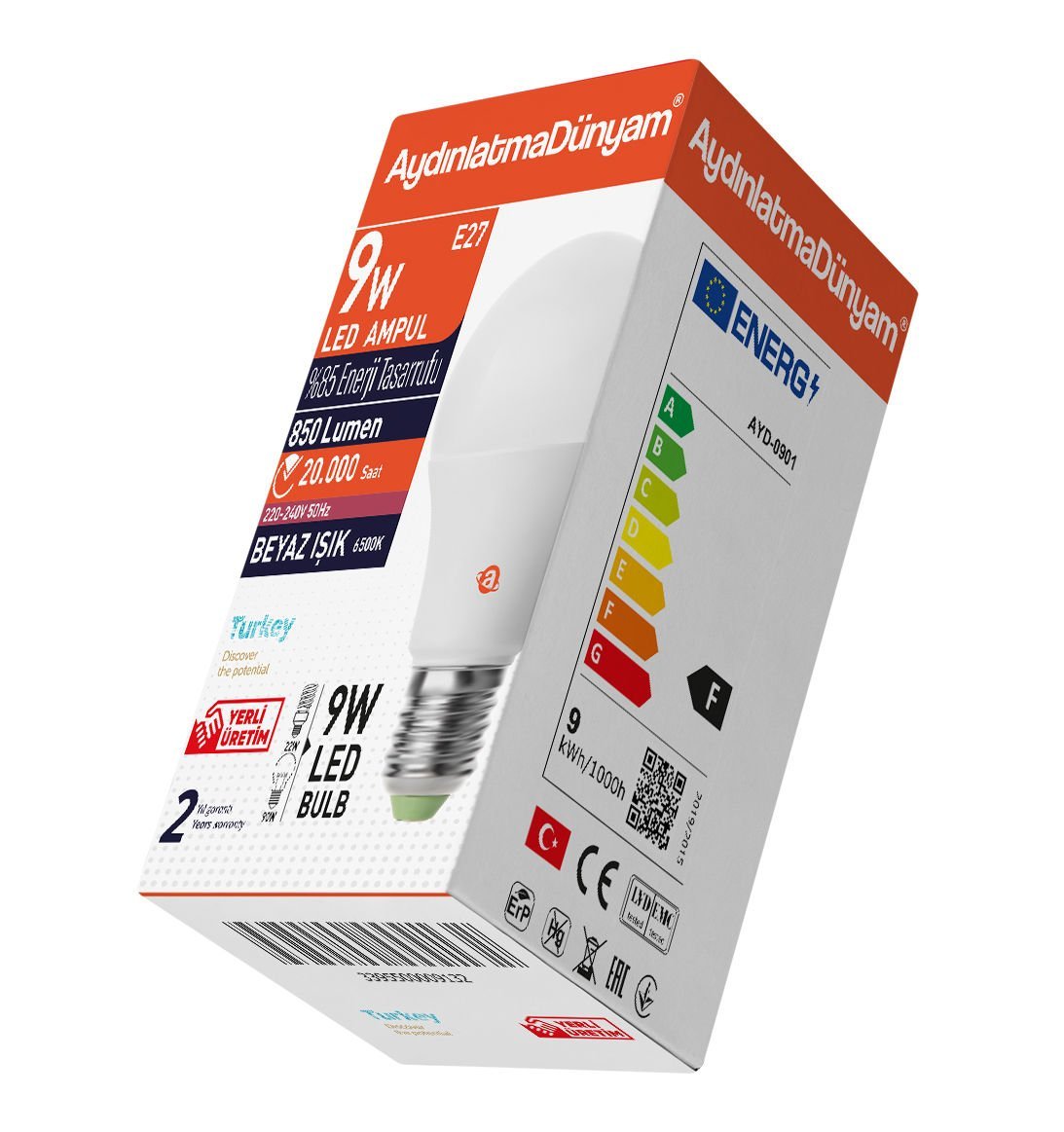 Aydınlatma Dünyam 9W Led Ampul E27 6500K Beyaz AYD-0901