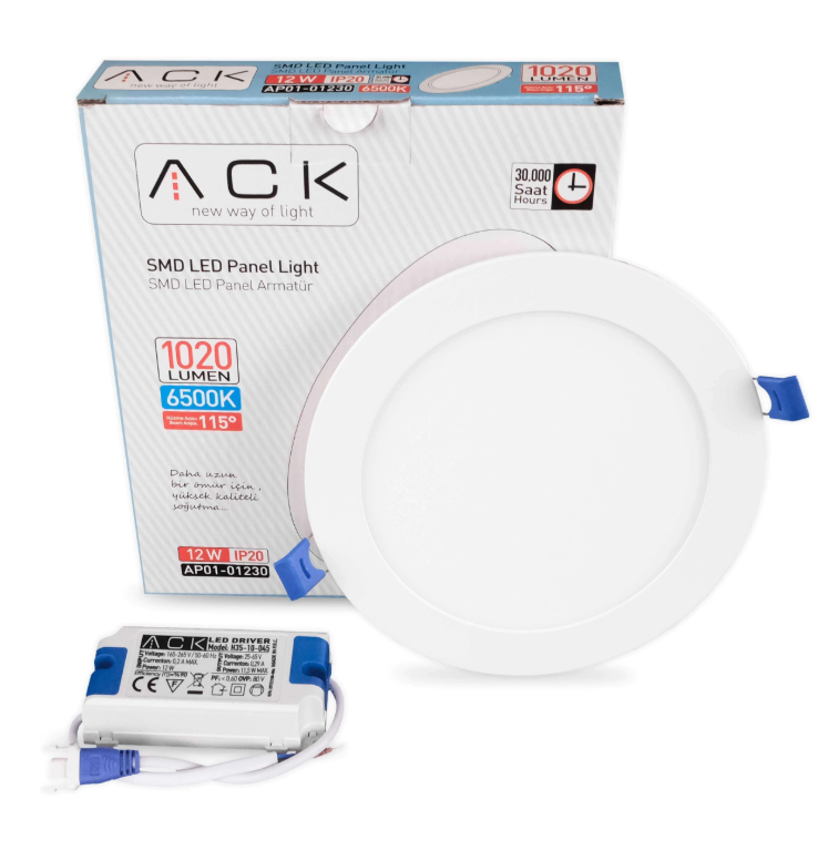 ACK 12W Beyaz 6500K Sıva Altı Yuvarlak Led Panel AP01-01230 en uygun fiyatlı satıcı