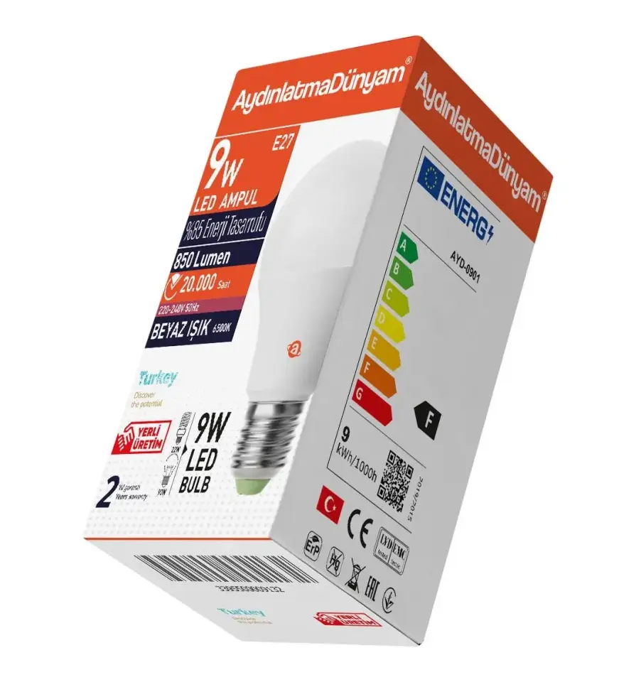 Aydınlatma Dünyam 9W Led Ampul E27 6500K Beyaz AYD-0901