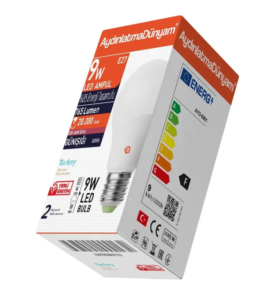Aydınlatma Dünyam 9W Led Ampul E27 3200K Günışığı AYD-0902