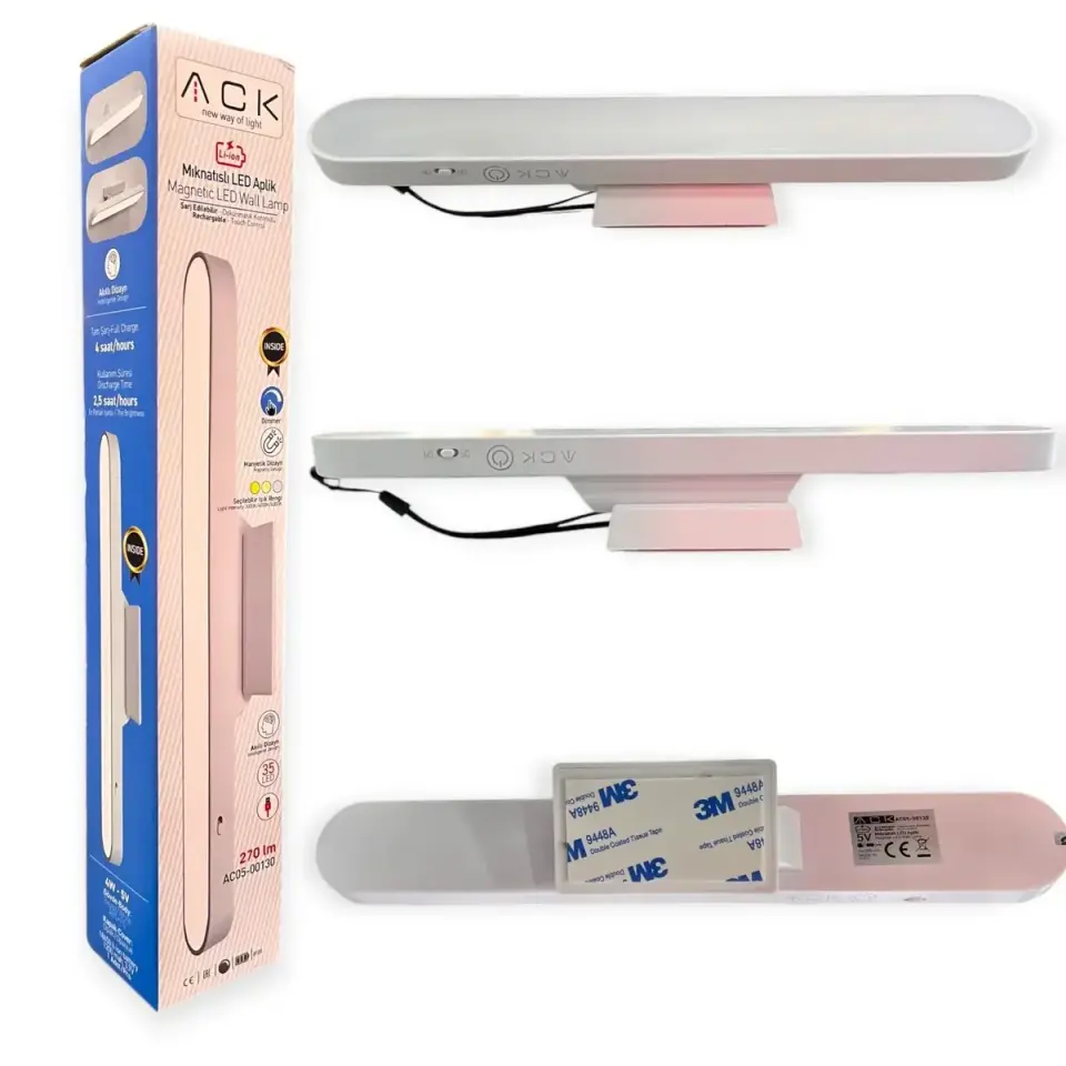 ACK Şarjlı Dokunmatik Dimli Beyaz Gövde Mıknatıslı Led Aplik 4W Ip20 AC05-00130
