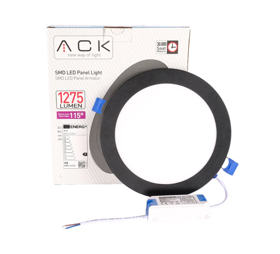ACK 15W Siyah 3000K Sıva Altı Yuvarlak Led Panel AP01-01501 en uygun fiyatlı satıcı
