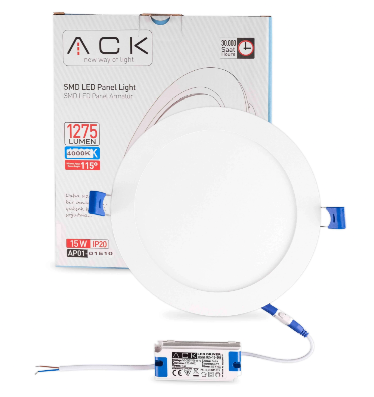 ACK 15W Beyaz 4000K Sıva Altı Yuvarlak Led Panel AP01-01510