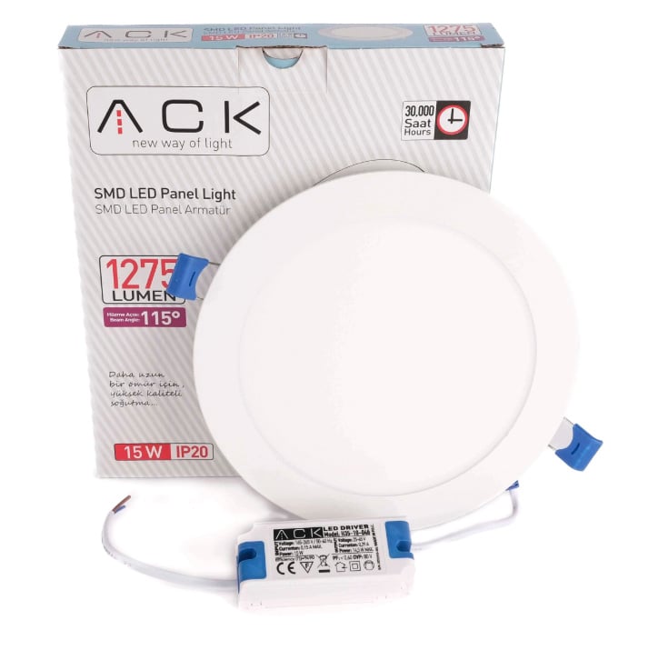 ACK 15W Beyaz 6500K Sıva Altı Yuvarlak Led Panel AP01-01530 en uygun fiyatlı satıcı