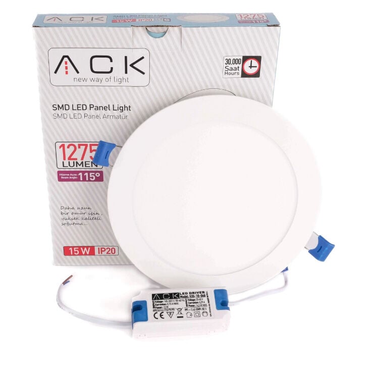 ACK 15W Beyaz 6500K Sıva Altı Yuvarlak Led Panel AP01-01530