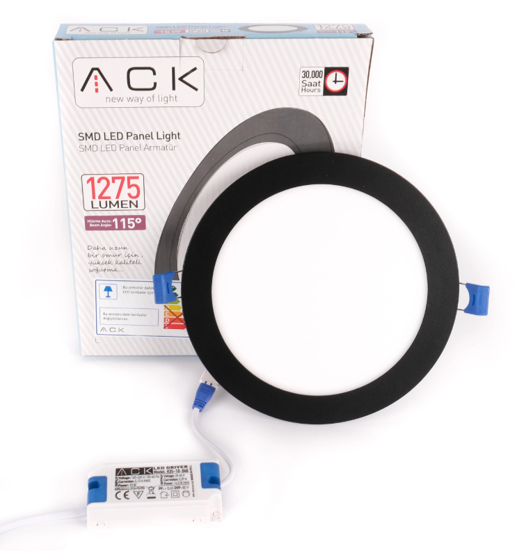 ACK 15W Siyah 6500K Sıva Altı Yuvarlak Led Panel AP01-01531