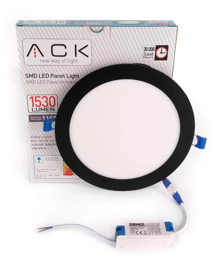ACK 18W Siyah 4000K Sıva Altı Yuvarlak Led Panel AP01-01811 en uygun fiyatlı satıcı