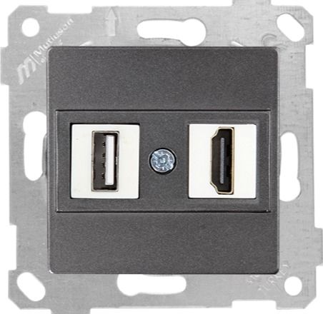 Mutlusan Rita Mek Tuş Data Prizi 1*Usb/1*Hdmı Füme - 2200 459 0195