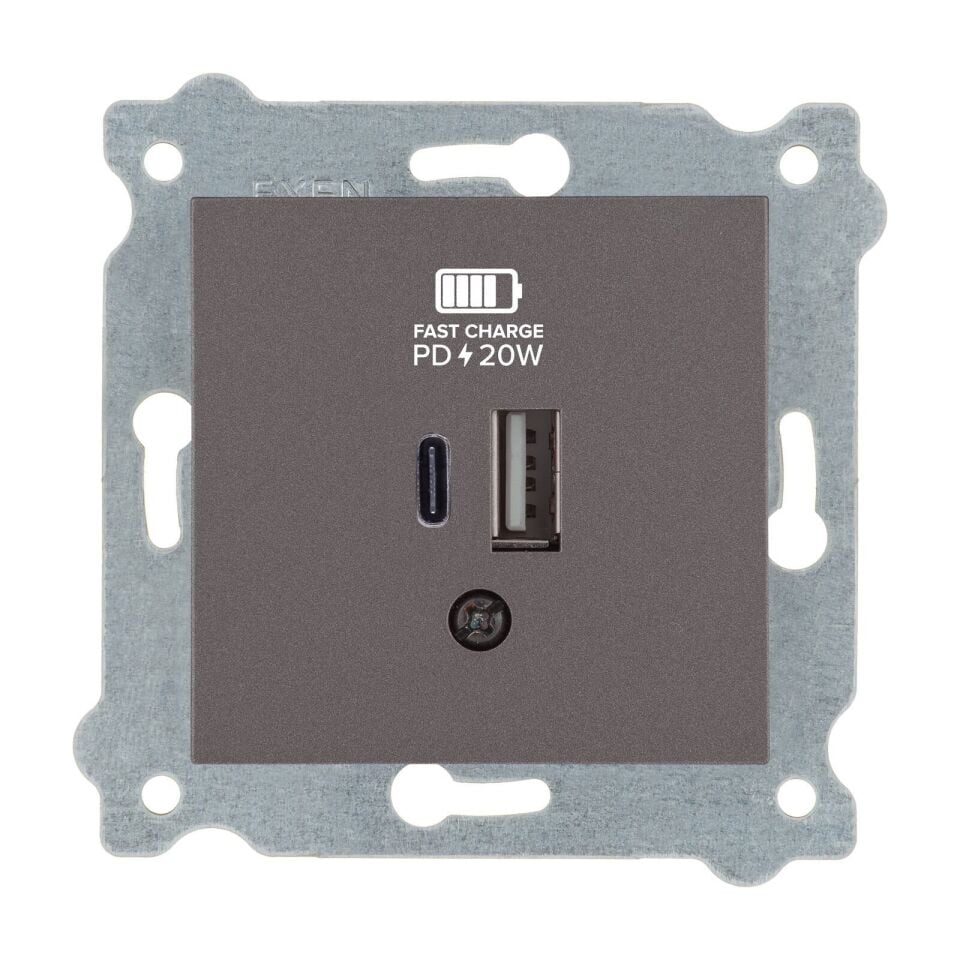 Exen Mocha Modül+Kapak  2X Usb Sarj Prizi Type-C + Type-A