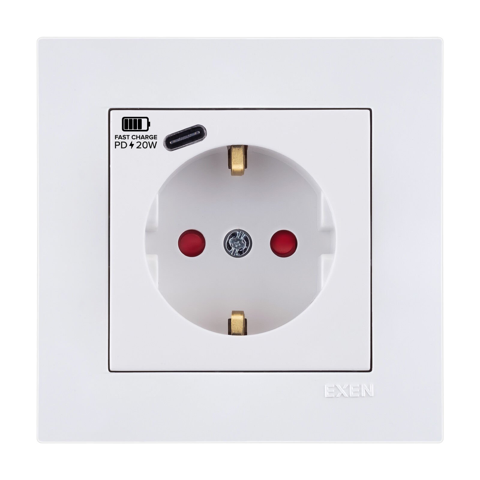 Exen Karell Beyaz Toprakli Priz + Type-C Komple Takim