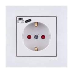 Exen Karell Beyaz Toprakli Priz + Type-C Komple Takim