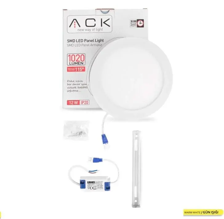 ACK 12W Beyaz 3000K Sıva Üstü Yuvarlak Led Panel AP03-01200 en uygun fiyatlı satıcı
