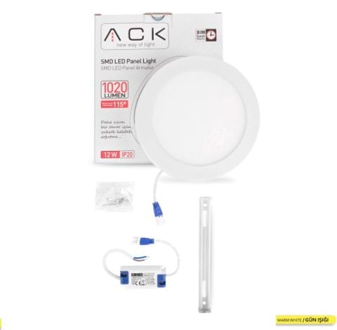 ACK 12W Beyaz 3000K Sıva Üstü Yuvarlak Led Panel AP03-01200